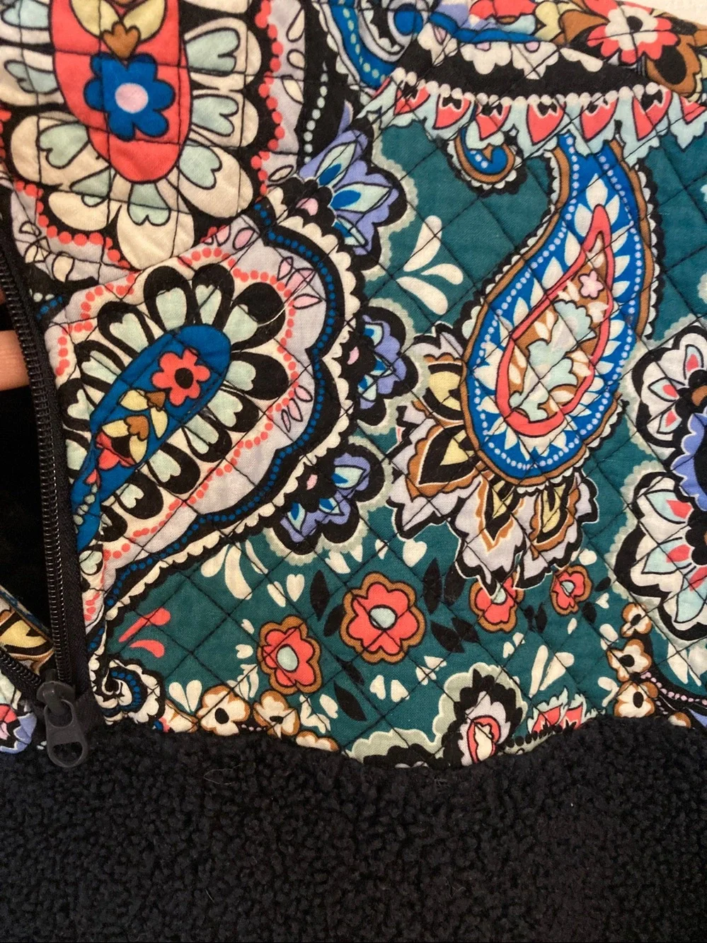 Vera Bradley Navy Sherpa Pullover with Teal Paisley Yoke - Picture 3 of 9